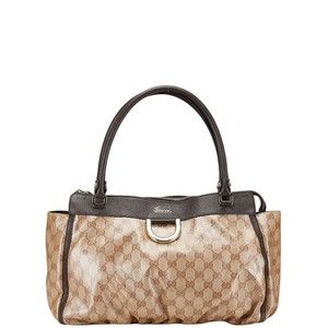 Gucci GG Crystal Abbey Tote Bag Beige Brown
